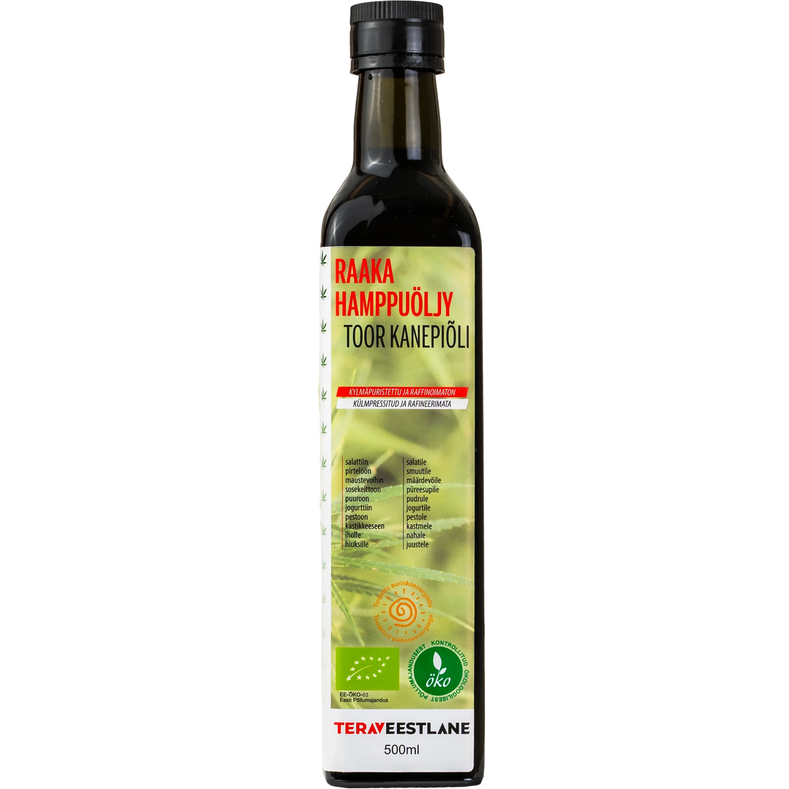 Kylmäpuristettu raaka hamppuöljy 500ml (suodattamaton) luomu Terav Eestlane