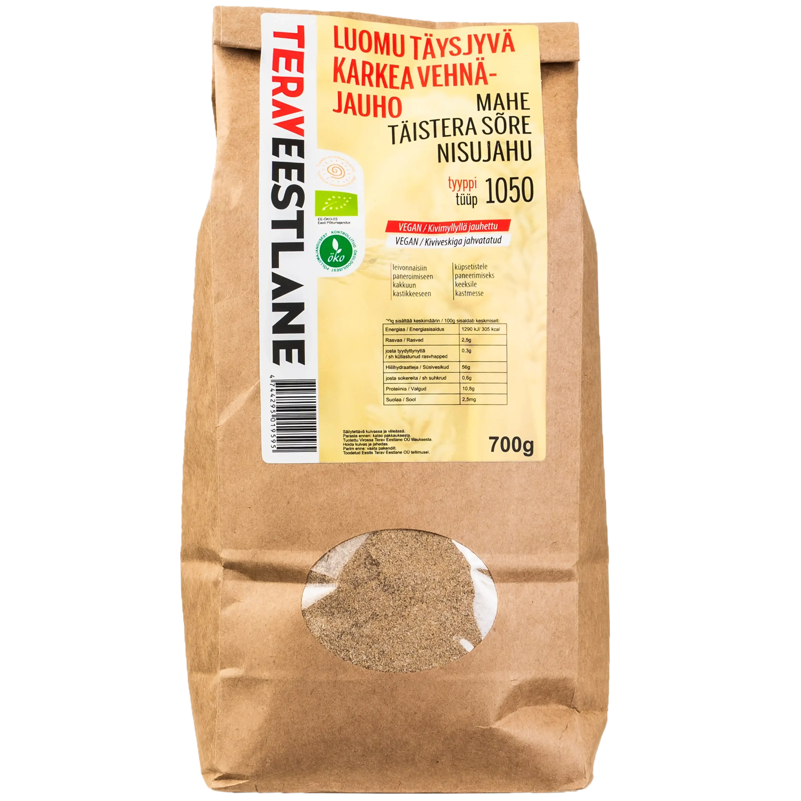 TÄYSJYVÄ KARKEA VEHNÄJAUHO 700g tyyppi 1050 luomu Terav Eestlane