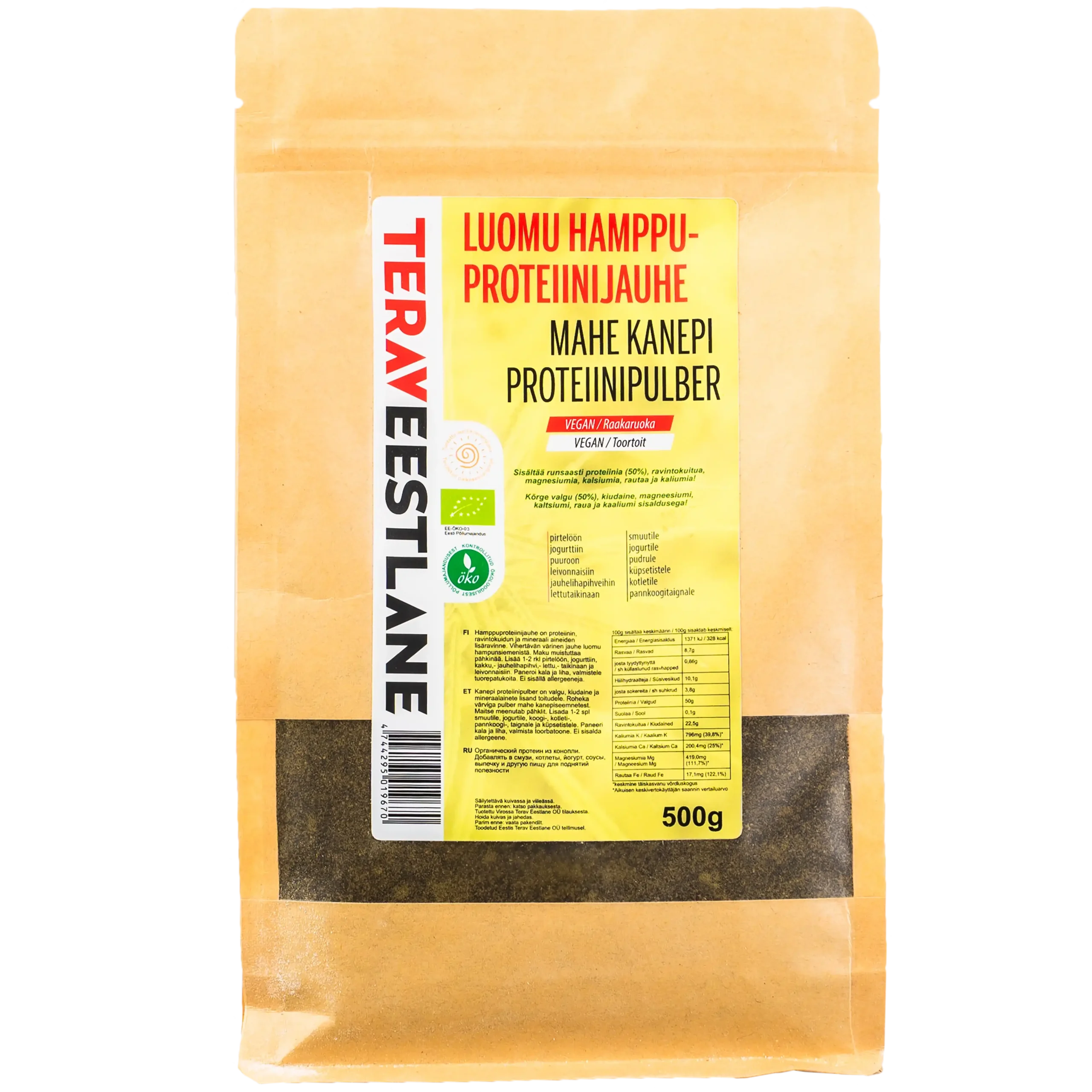 Hamppuproteiinijauhe  500g luomu Terav Eestlane