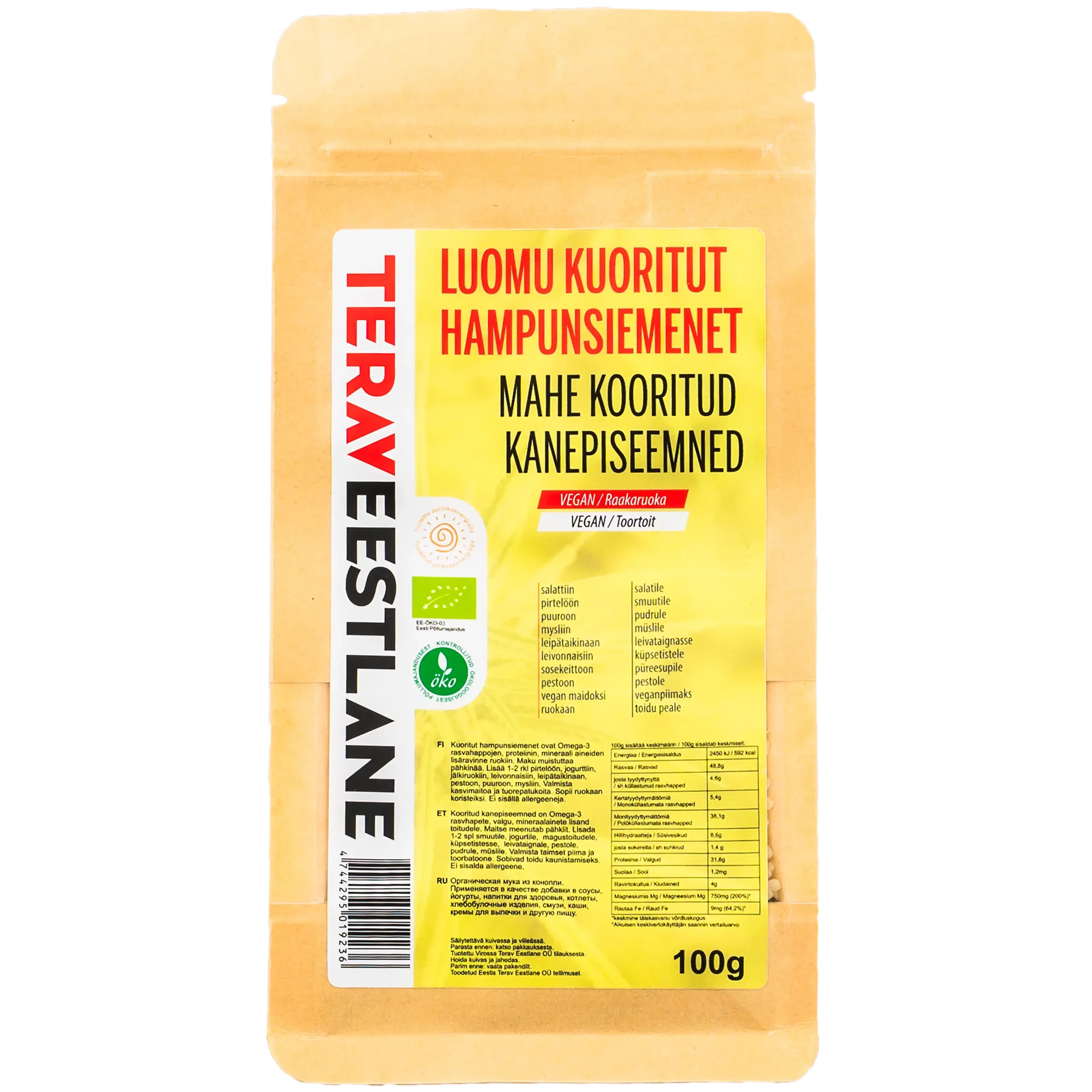 Kuoritut hampunsiemenet 100g luomu Terav Eestlane