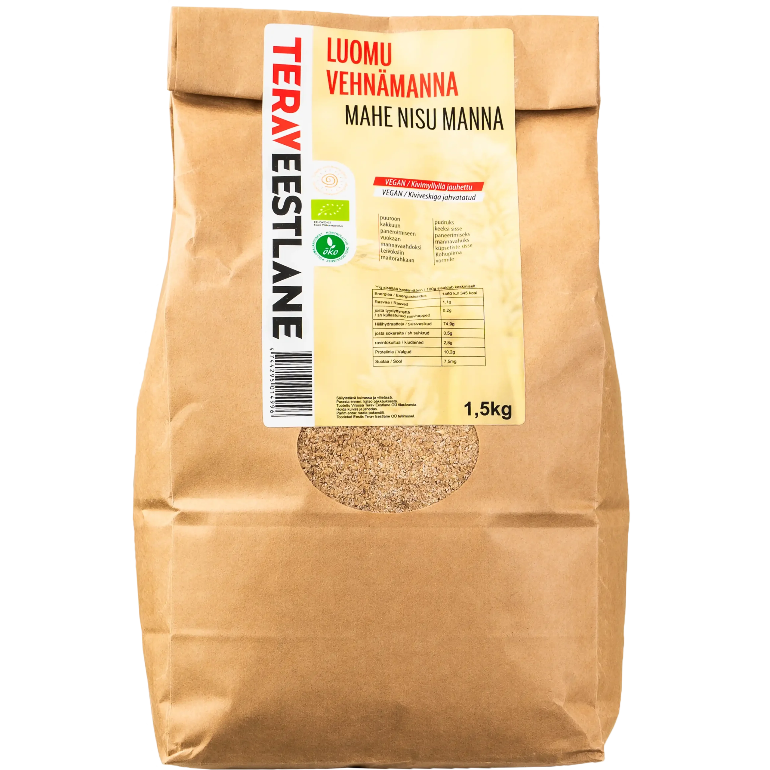 Vehnämanna  1,5kg kivimyllyllä jauhettu luomu Terav Eestlane