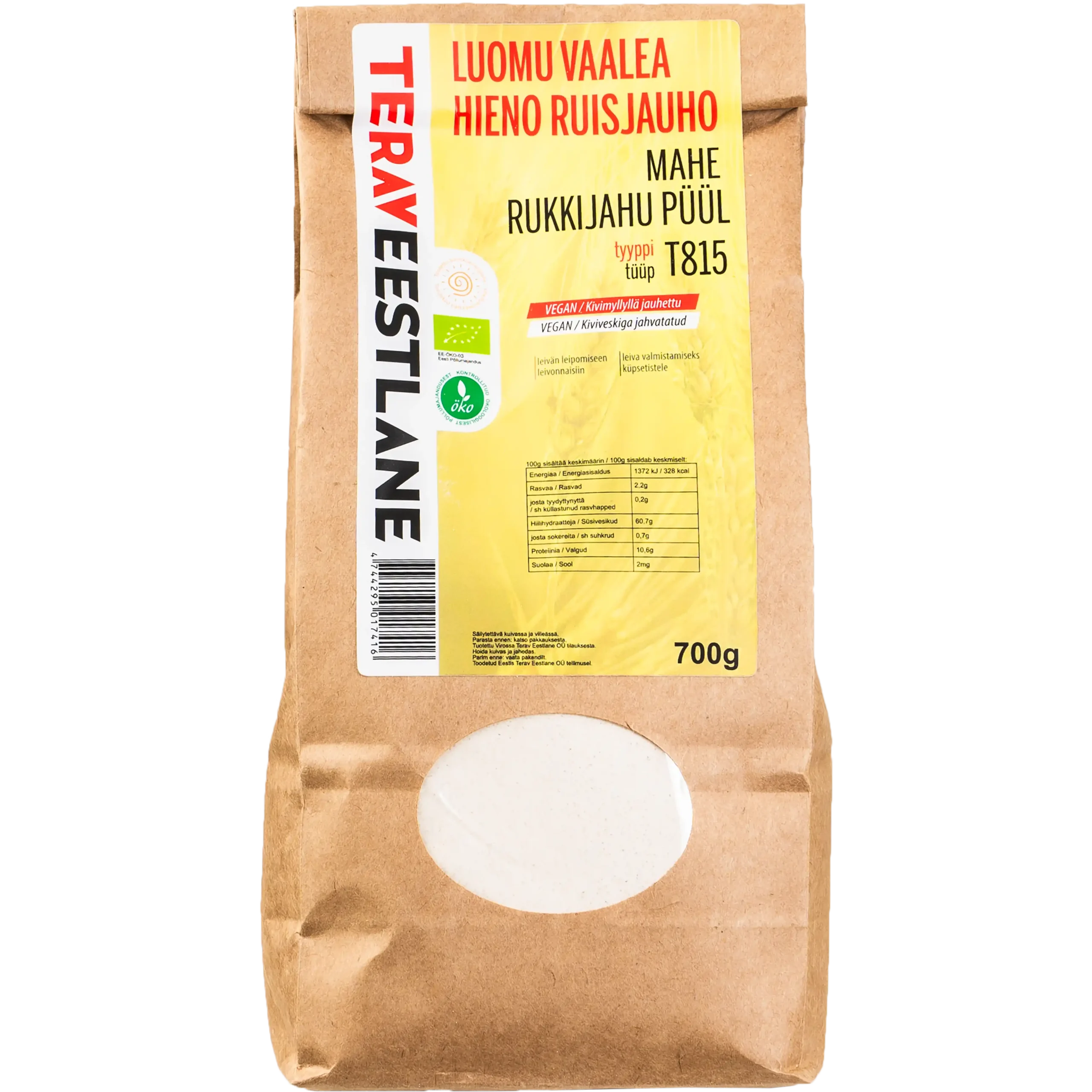 Ruisjauho  tyyppi T815 700g Luomu Terav Eestlane