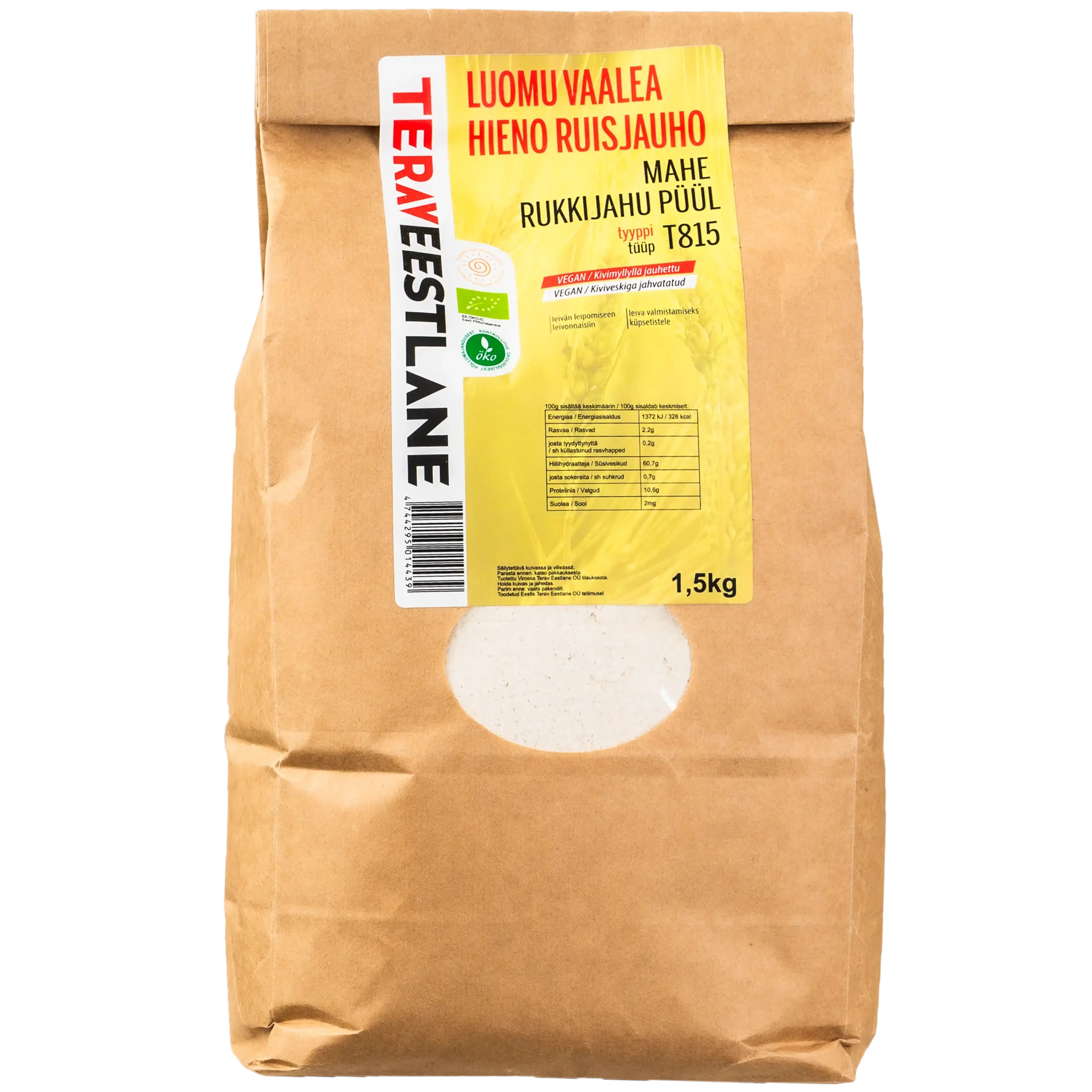 Ruisjauho vaale hieno 1,5kg tyyppi T815 luomu Terav Eestlane