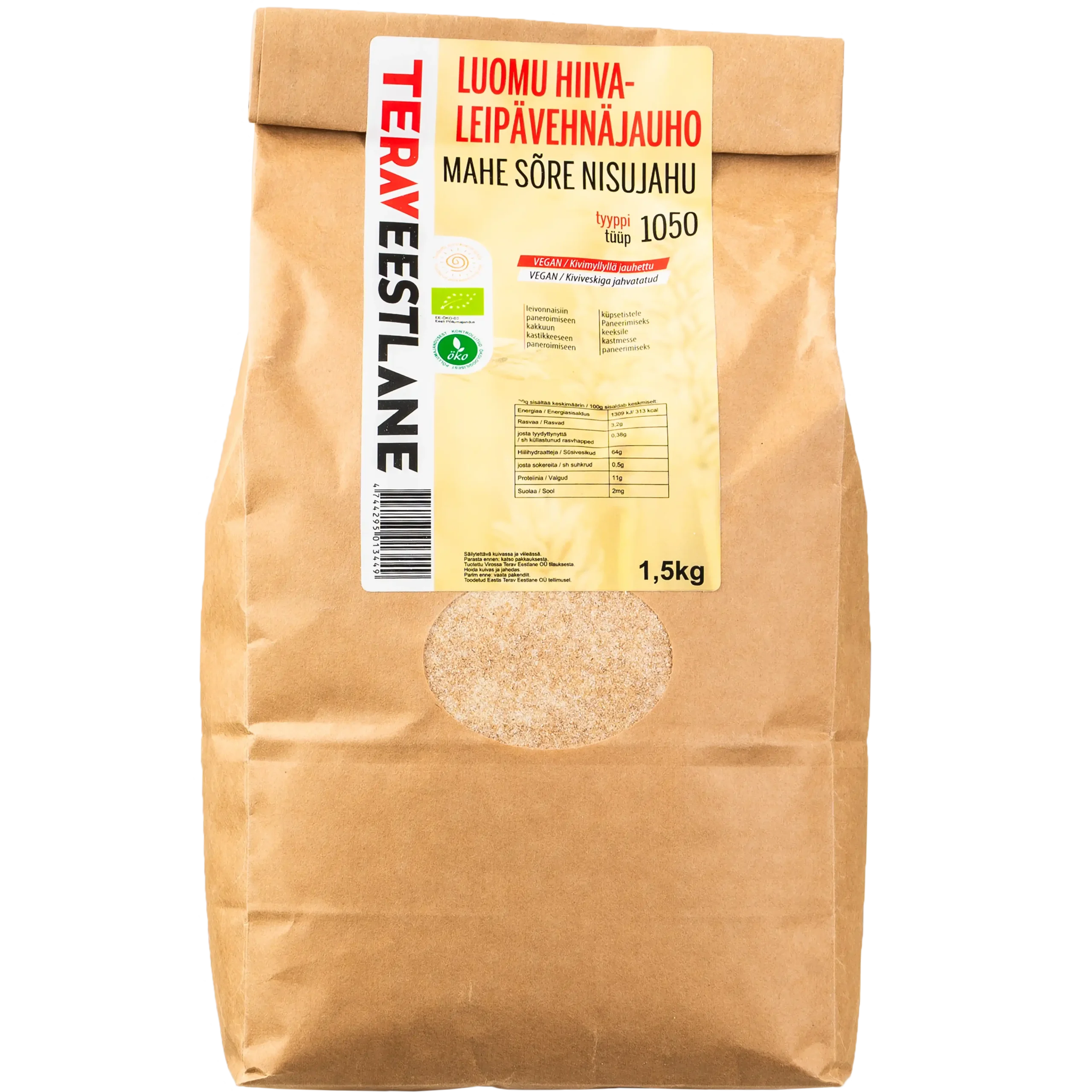 Hiivaleipävehnäjauho tyyppi 1050 1,5kg luomu Terav Eestlane