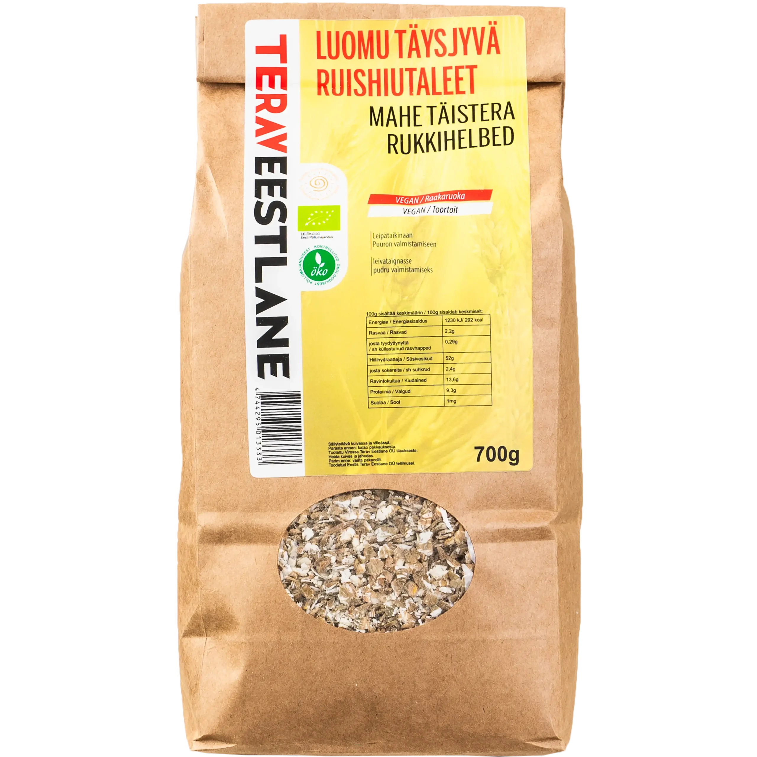 Täysjyvä ruishiutaleet 700g luomu Terav Eestlane